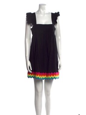 Juliet Dunn Black Mini Dress with Rainbow Chevron Hem